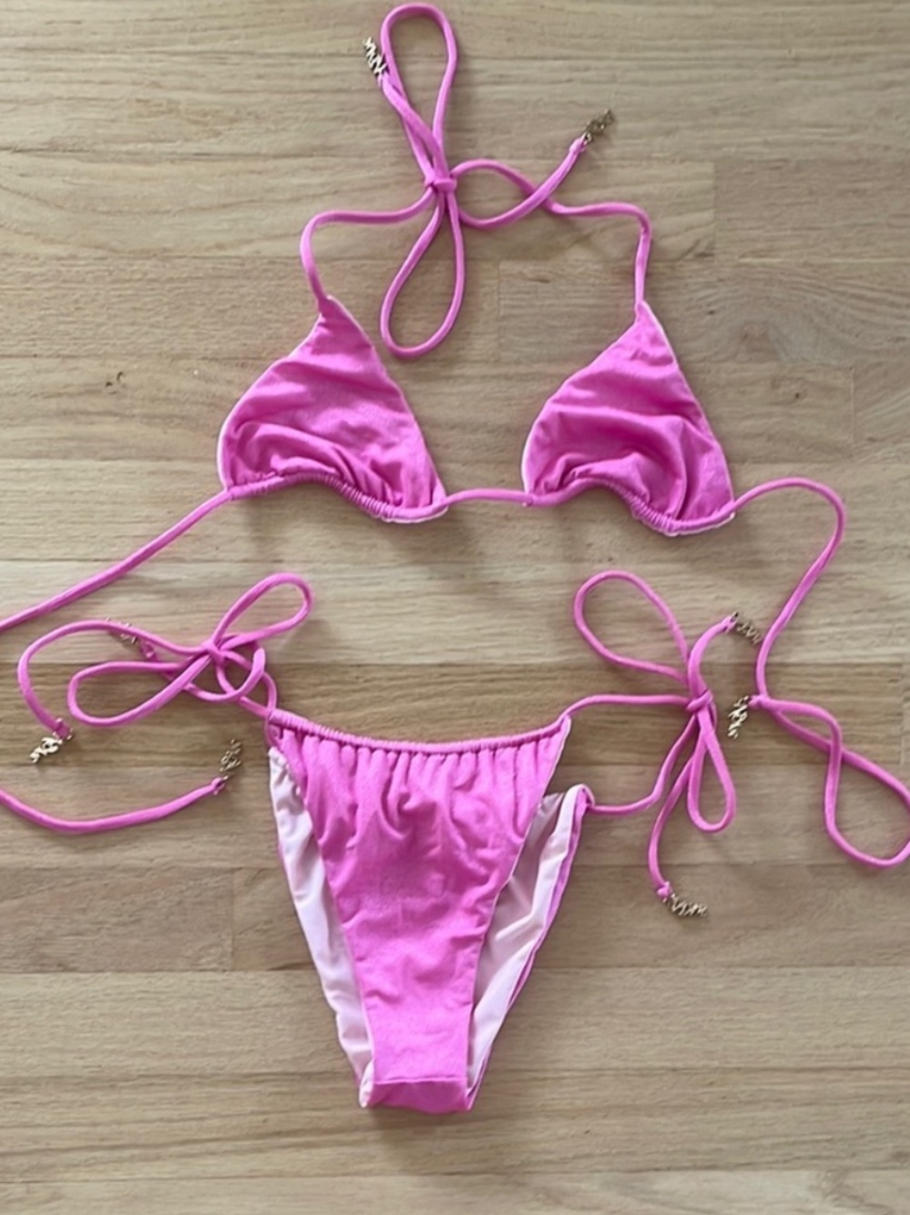VDM Pink Tie-String Triangle Bikini Set - Women
